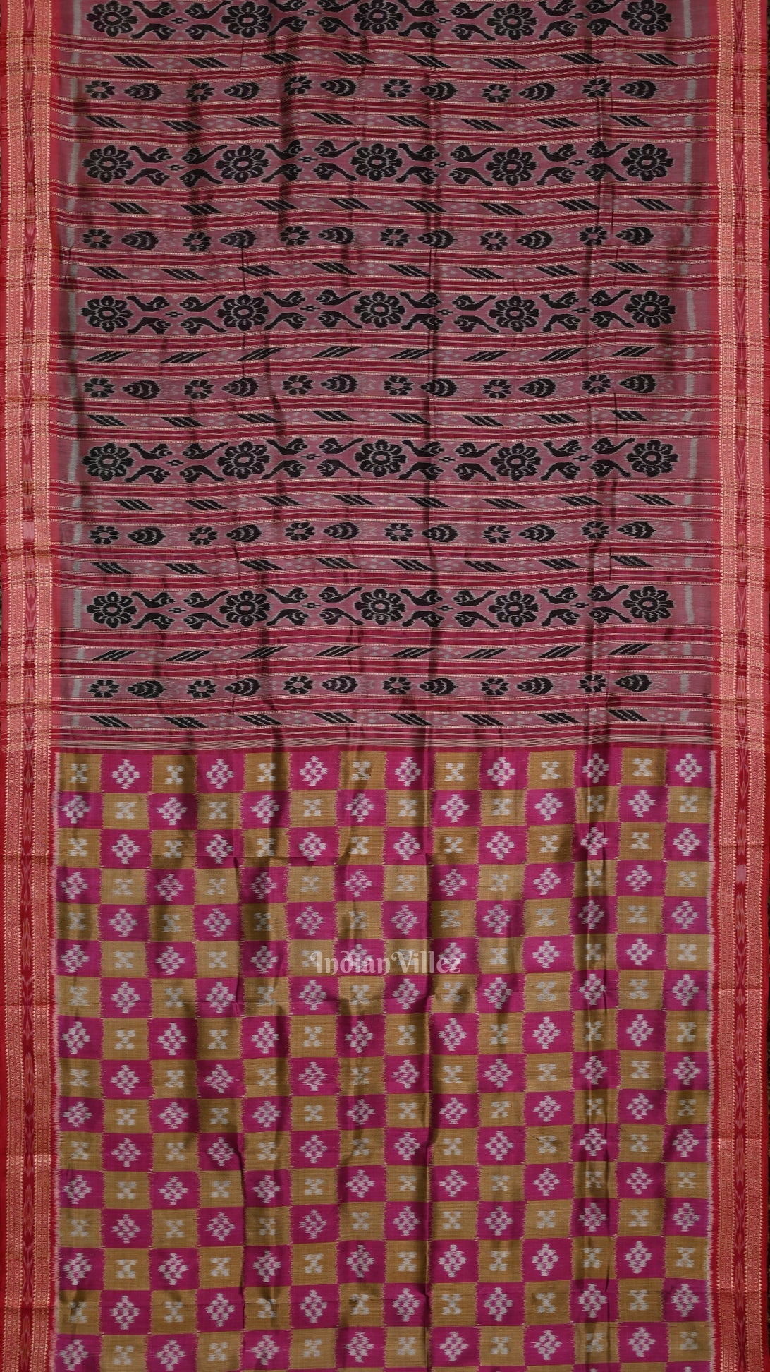 Pink Olive Green Pasapali Patli Odisha Ikat Khandua Silk Saree