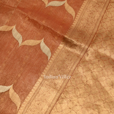 Pure Orange Kora Banarasi Tissue Saree with Suna Rupa Work