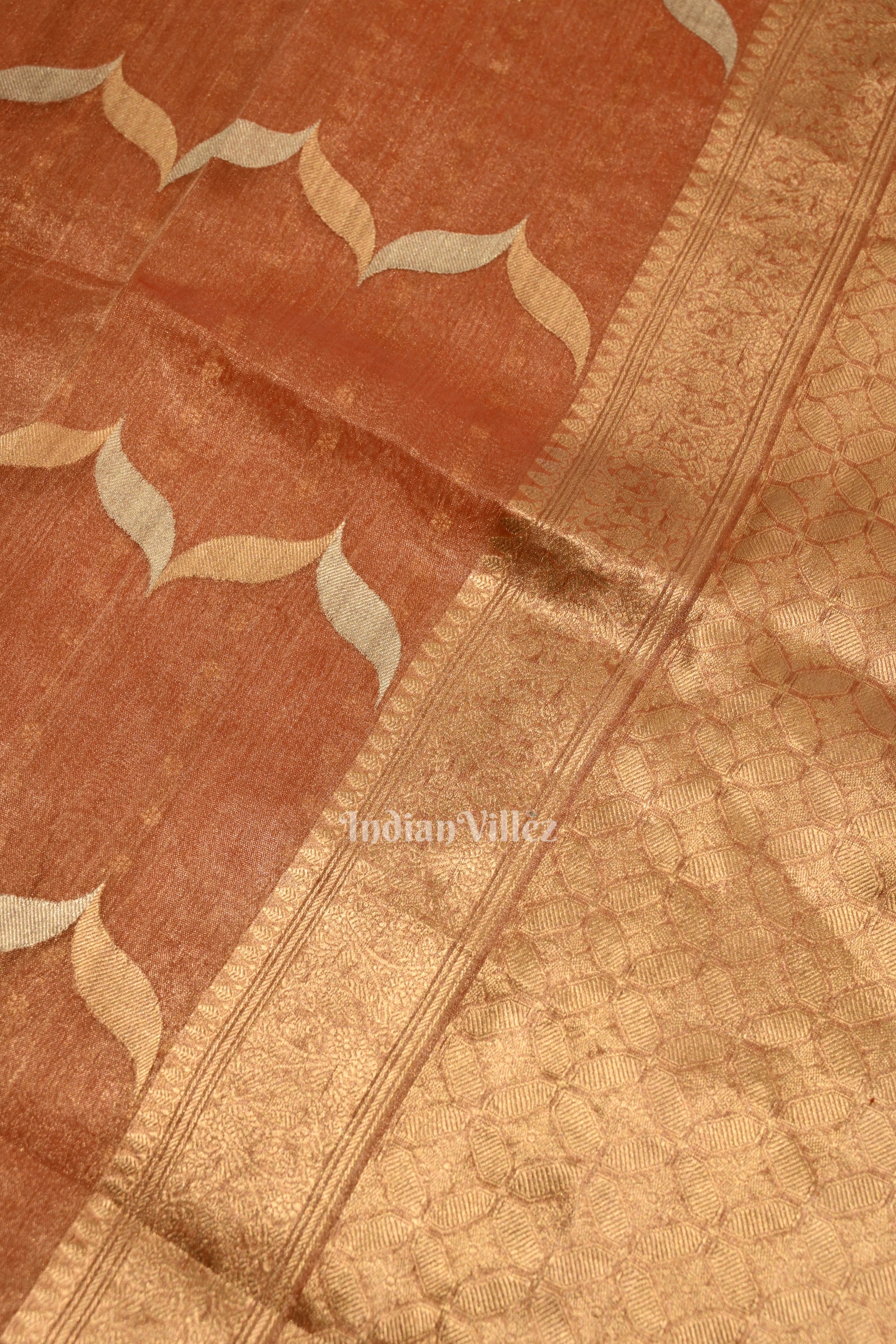 Pure Orange Kora Banarasi Tissue Saree with Suna Rupa Work