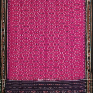 Pink Black Odisha Ikat Maniabandha Cotton Saree