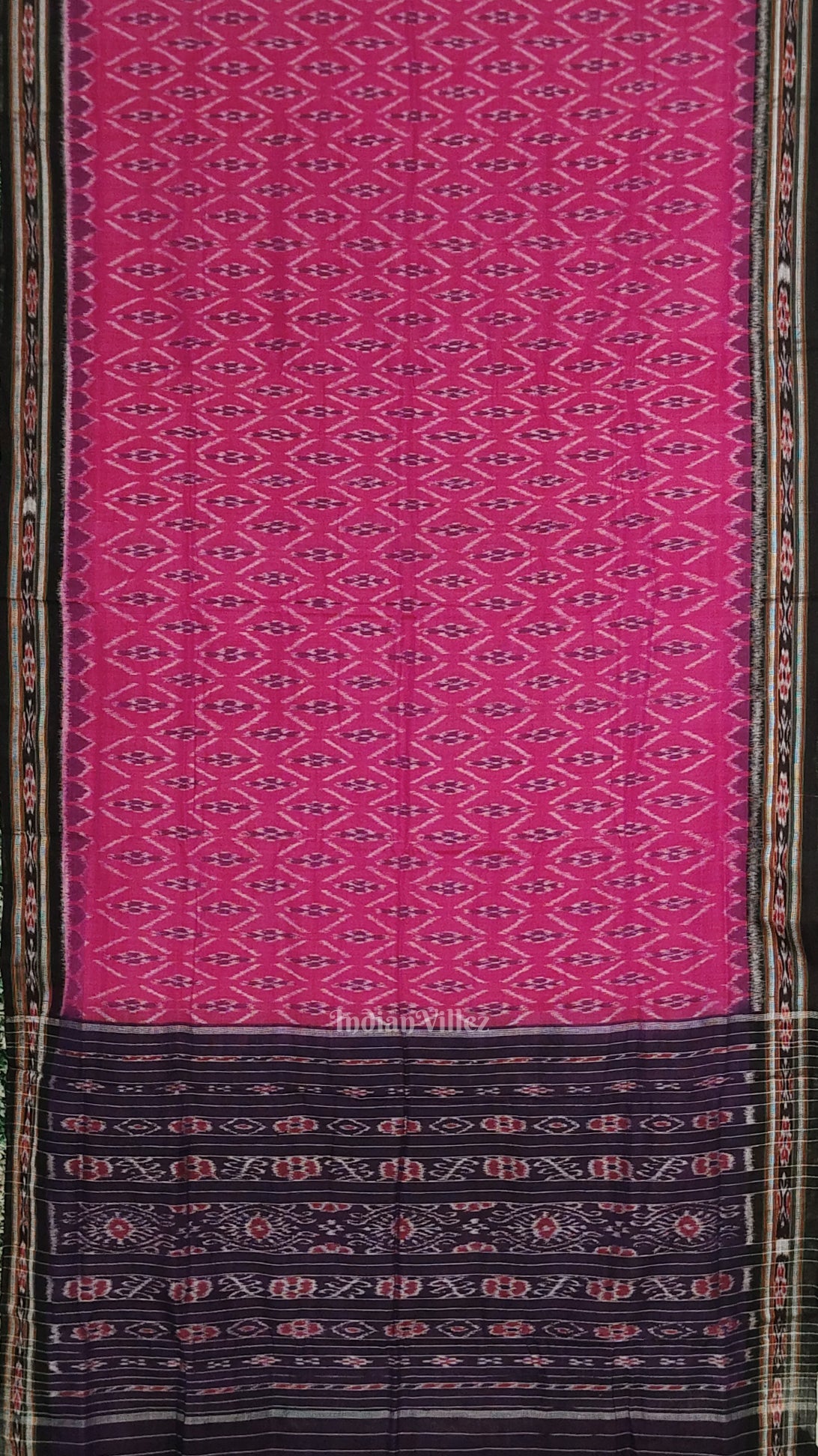 Pink Black Odisha Ikat Maniabandha Cotton Saree