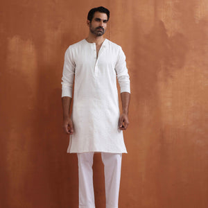 trueBrowns Men's Ivory Sequin Chanderi Kurta