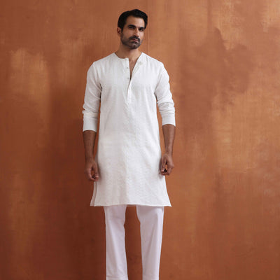 trueBrowns Men's Ivory Sequin Chanderi Kurta