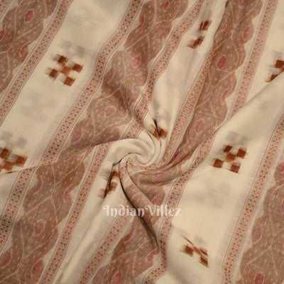 White  Brown Pasapali Sambalpuri Ikat Cotton Fabric