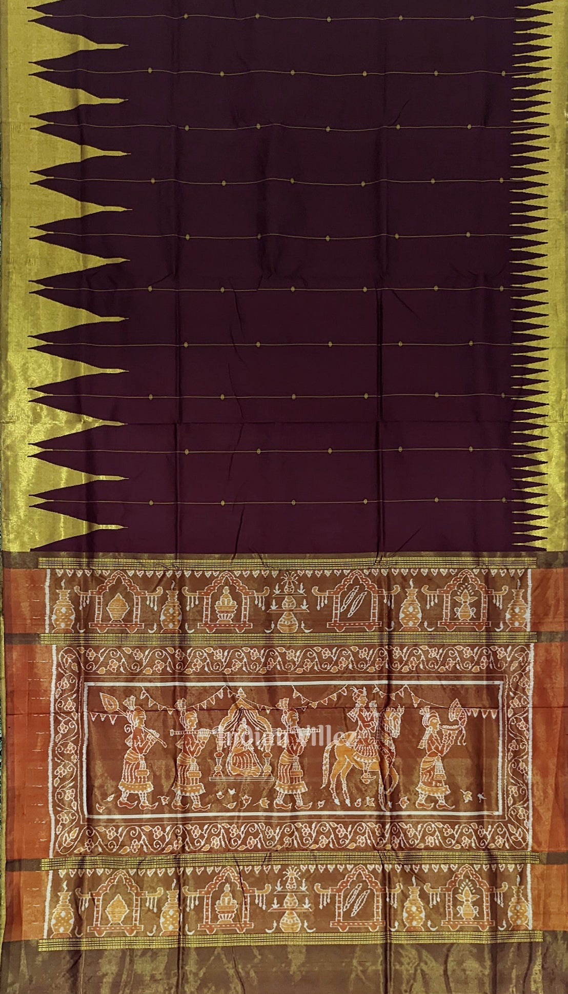 Coffee with Golden Phoda Kumbha Sambalpuri Silk Saree with Zari (Tissue)
