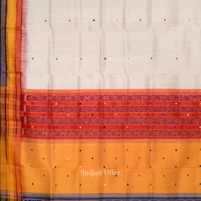 White with Multicolor Odisha Ikat Kathiphera Khandua Silk Saree