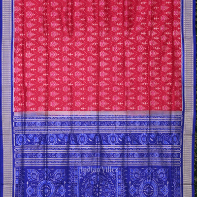 Pink Royal Blue Tribal Theme Sambalpuri Silk Saree