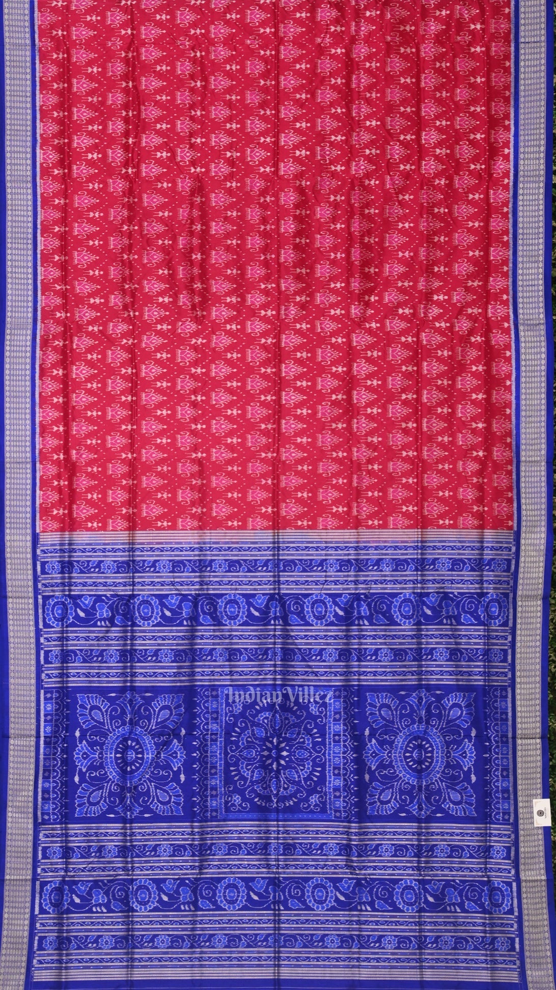 Pink Royal Blue Tribal Theme Sambalpuri Silk Saree
