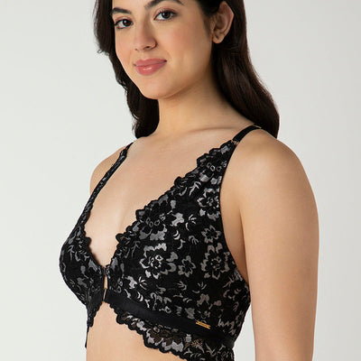 Femme Lace Padded Non-Wired Demi Bra - Black
