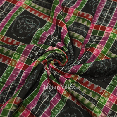 Black with Multi Color Utkalaxmi Sambalpuri Ikat Cotton Fabric