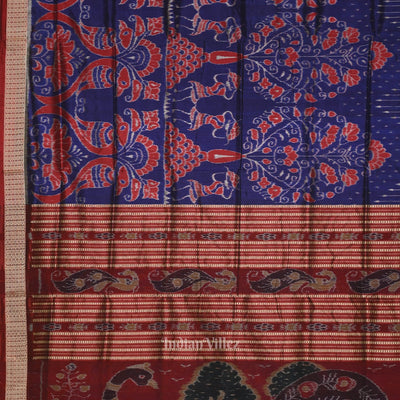 Blue Floral Motif Odisha Ikat Sambalpuri Silk Saree