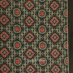 Black Red Jhoti Theme Odisha Ikat Sambalpuri Dress Set & Dupatta