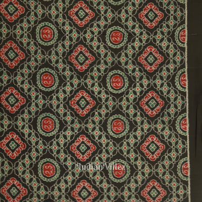 Black Red Jhoti Theme Odisha Ikat Sambalpuri Dress Set & Dupatta