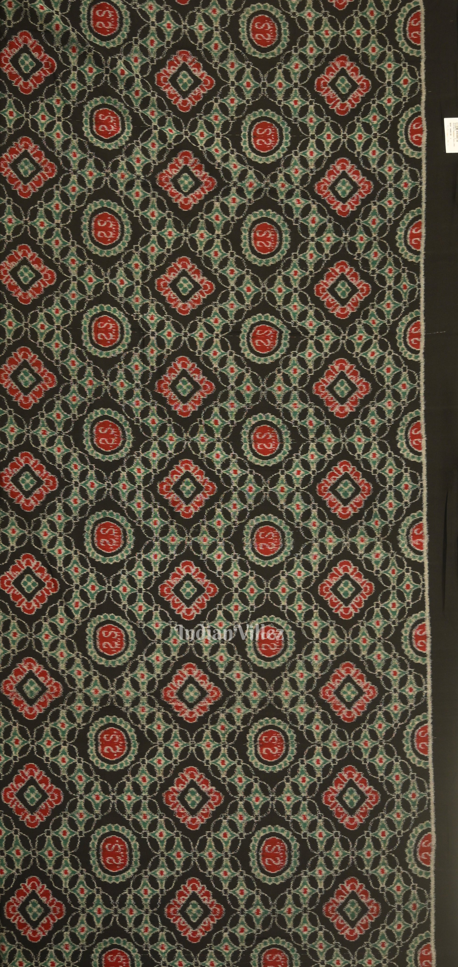 Black Red Jhoti Theme Odisha Ikat Sambalpuri Dress Set & Dupatta