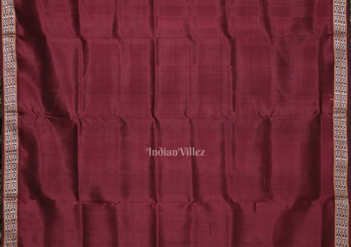 Cement Gray Maroon Floral Motif Sambalpuri Silk Saree