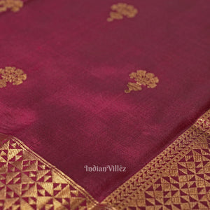 Magenta Floral Motif Designer Katan Banarasi Silk Saree