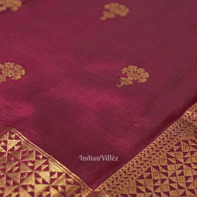 Magenta Floral Motif Designer Katan Banarasi Silk Saree