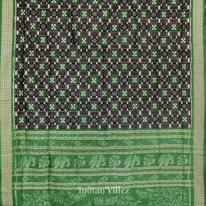 Black Green Odisha Ikat Pasapali Motif Sambalpuri Silk Saree