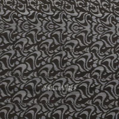 Black Silver Floral Motif Sambalpuri Odisha Ikat Cotton Fabric