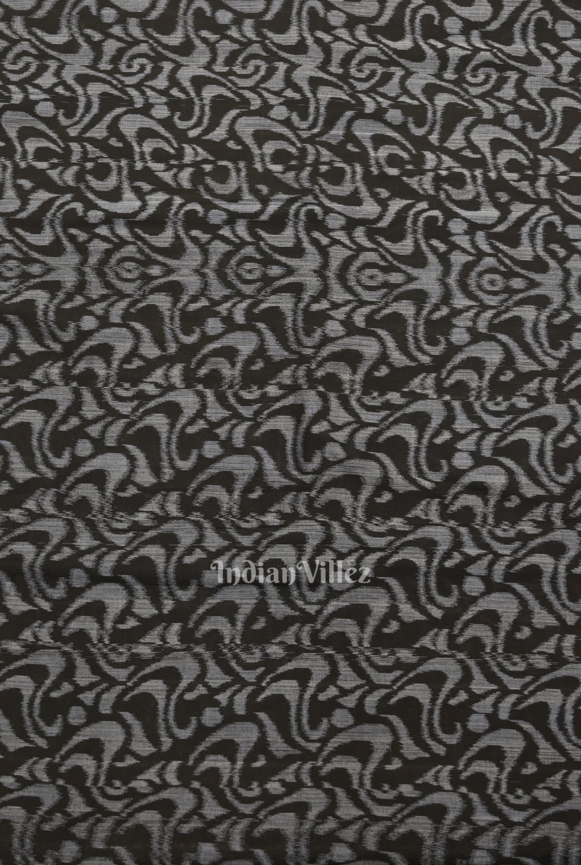 Black Silver Floral Motif Sambalpuri Odisha Ikat Cotton Fabric
