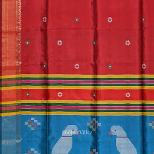 Red Blue Pure Bishnupuri Silk Saree