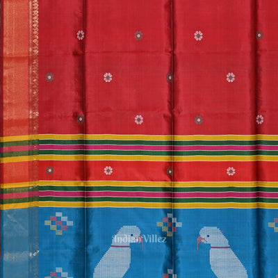 Red Blue Pure Bishnupuri Silk Saree