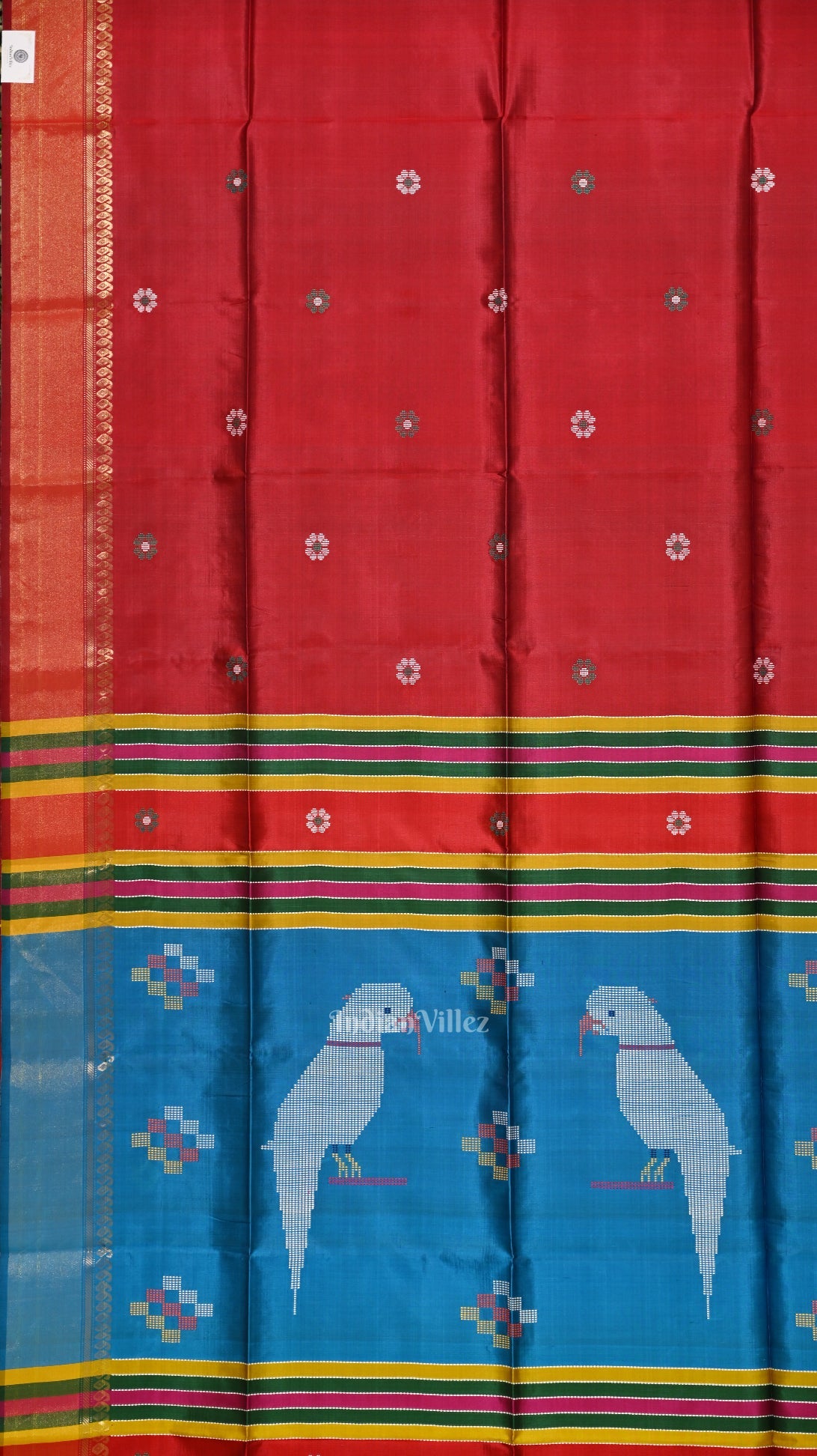 Red Blue Pure Bishnupuri Silk Saree