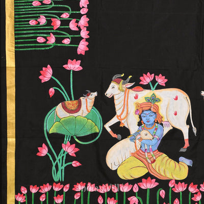 Black Hand-Painted Pichwai Pattachitra Saree
