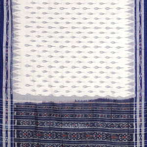 White Blue Mayur Chandrika Maniabandha Cotton Saree