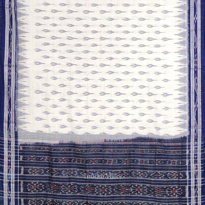 White Blue Mayur Chandrika Maniabandha Cotton Saree