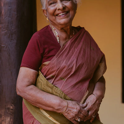 Dusty Pink Handloom Village Cotton Saree With Floral Meenakari Buttas