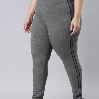 Women Solid Antra Melanges Side Stripe Active Leggings