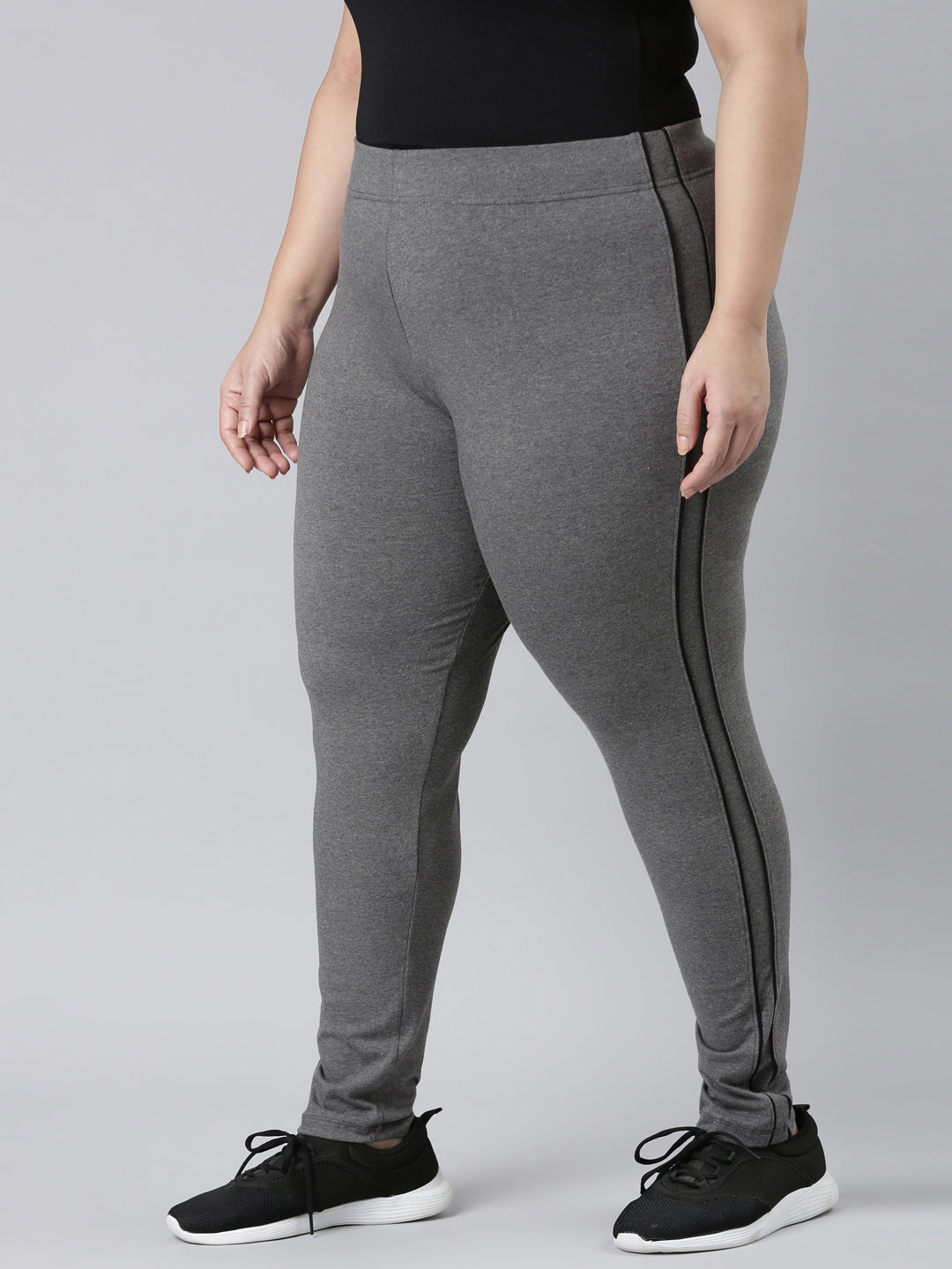 Women Solid Antra Melanges Side Stripe Active Leggings