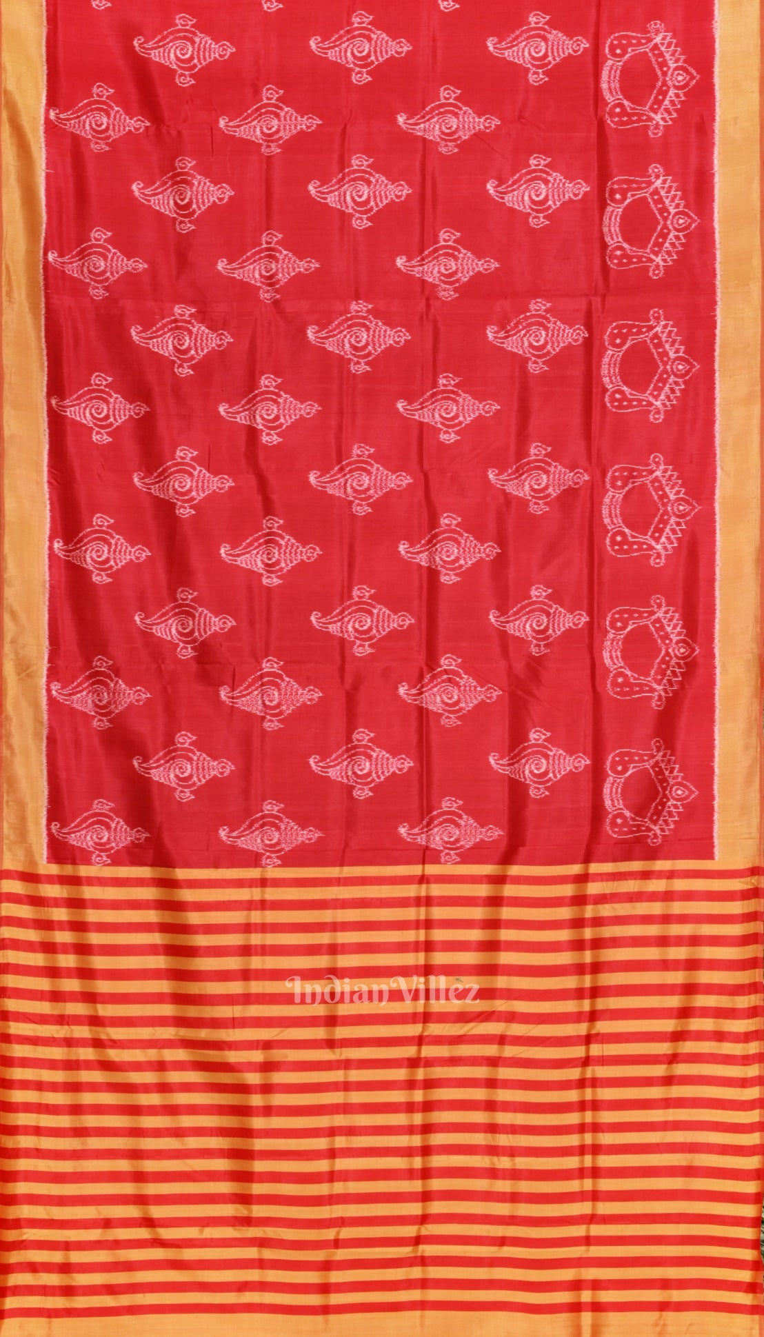Red Mustard Yellow Sankha Contemporary Silk Saree