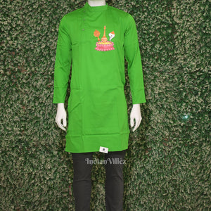 Green  Hand-Painted Pattachitra Kurta