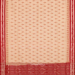 Beige Cream Red Check Mayur Chandrika Maniabandha Cotton Saree