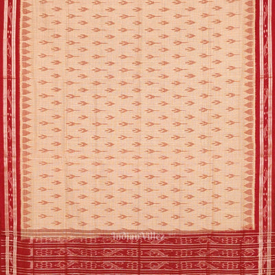 Beige Cream Red Check Mayur Chandrika Maniabandha Cotton Saree