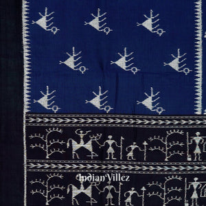 Deep Blue Tribal Theme Odisha Ikat Sambalpuri Pure Cotton Saree