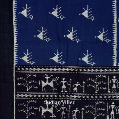 Deep Blue Tribal Theme Odisha Ikat Sambalpuri Pure Cotton Saree