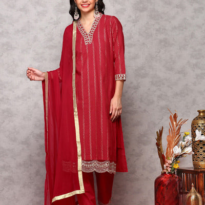 Floral Embroidered Regular Kurta with Trousers & Dupatta