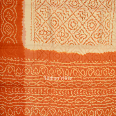 White Orange Khaddi Georgette Banarasi Bandhani Saree