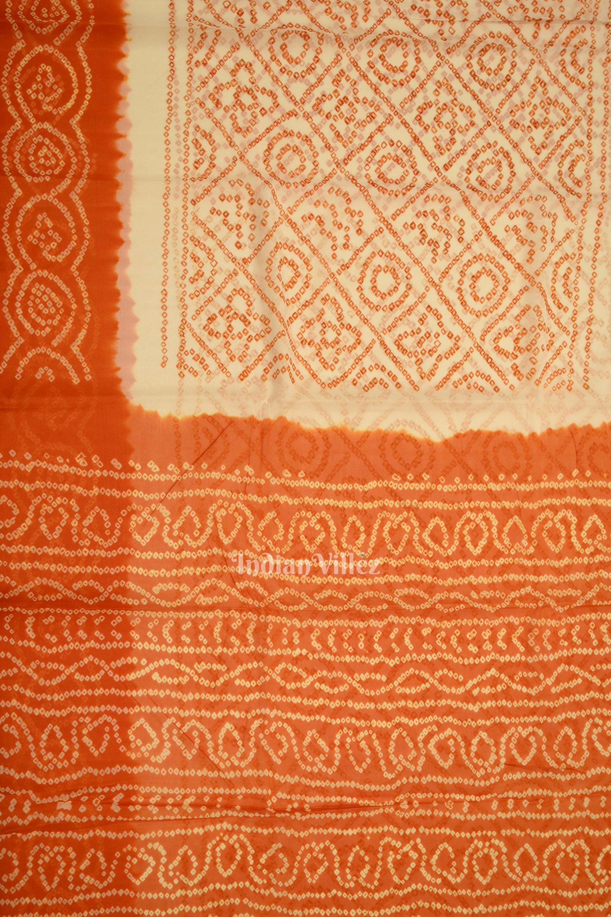 White Orange Khaddi Georgette Banarasi Bandhani Saree