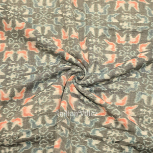 Cement Gray Tribal Flower Theme Sambalpuri Ikat Cotton Fabric