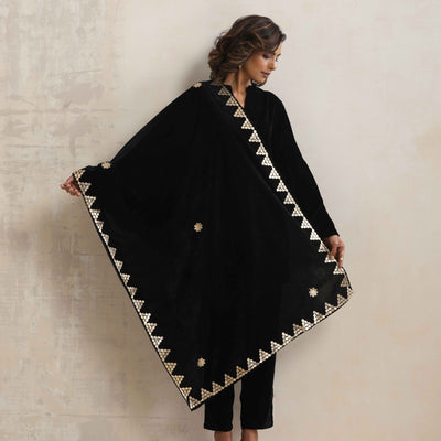 trueBrowns Black Velvet Gota Patti Stole