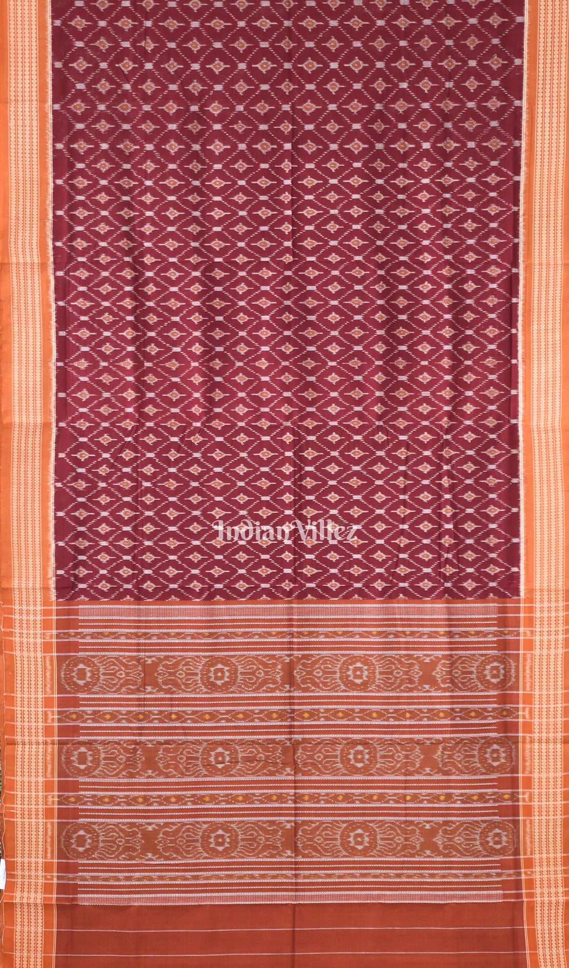 Dark Maroon Odisha Ikat Sambalpuri Pure Cotton Saree