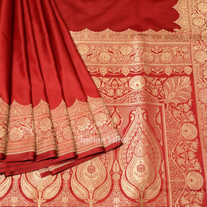 Maroon Red Soft Pure Mashru Satin Silk Banarasi Saree
