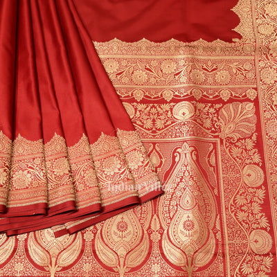 Maroon Red Soft Pure Mashru Satin Silk Banarasi Saree