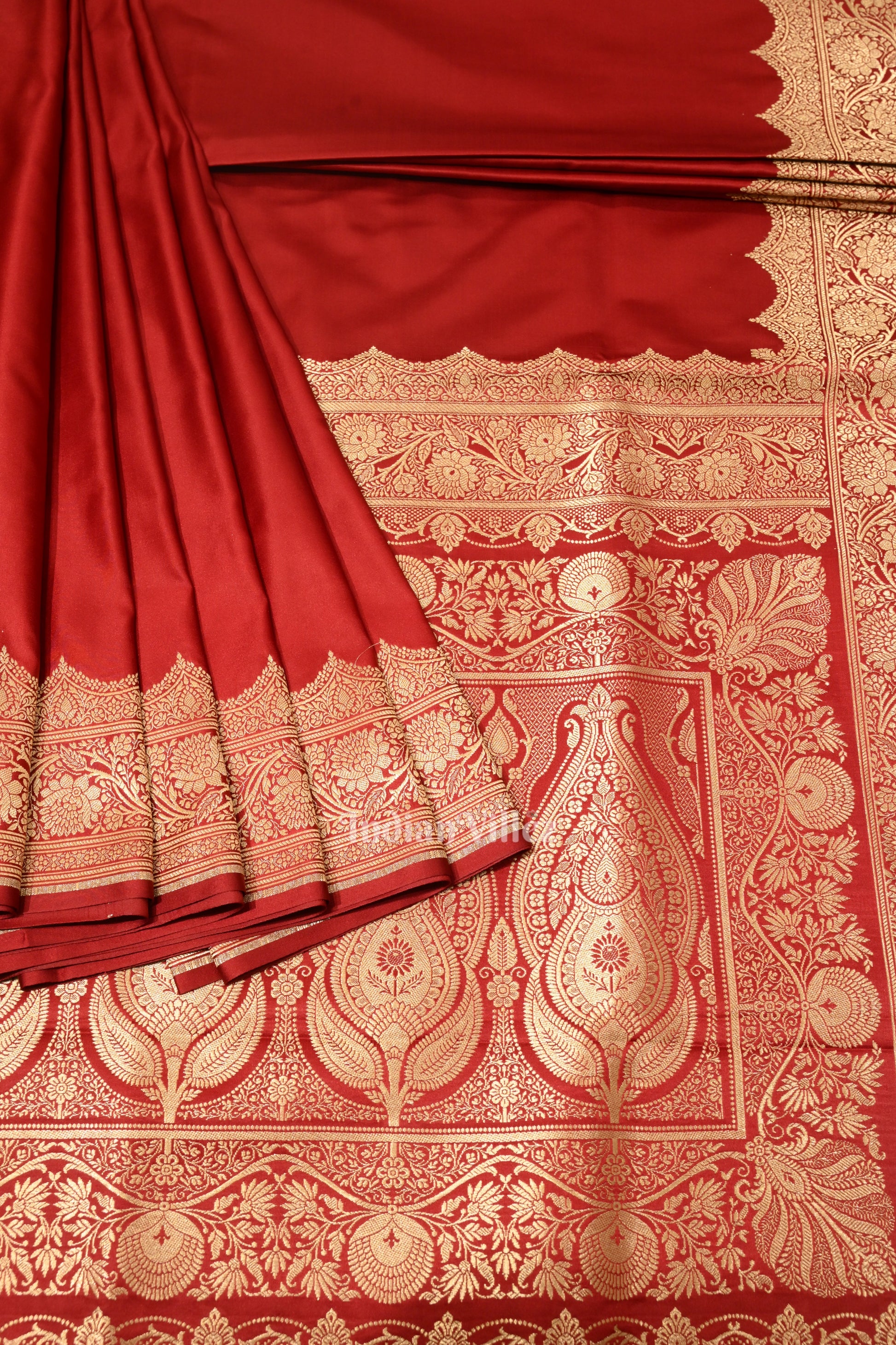 Maroon Red Soft Pure Mashru Satin Silk Banarasi Saree