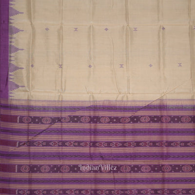 Beige Lavender Hazar Buti Bomkai Tussar Silk Saree with Sarabandha Anchal