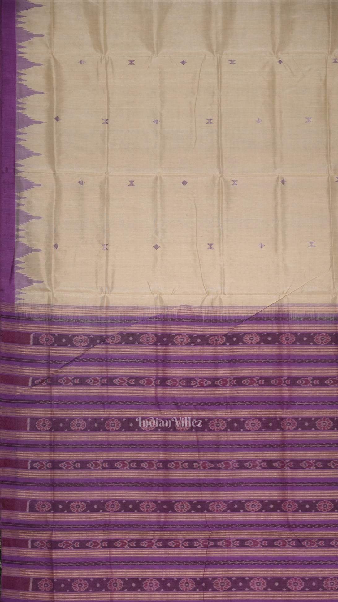 Beige Lavender Hazar Buti Bomkai Tussar Silk Saree with Sarabandha Anchal